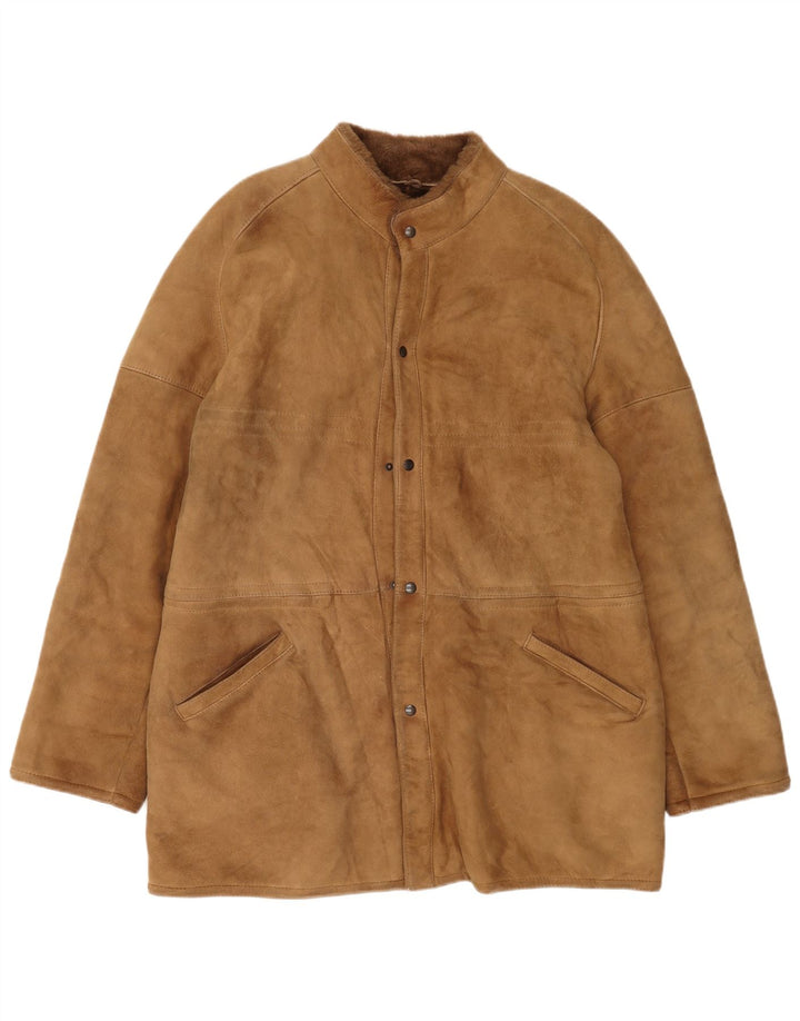 Vintage Herren Shearling Overcoat IT 54 2XL Beige