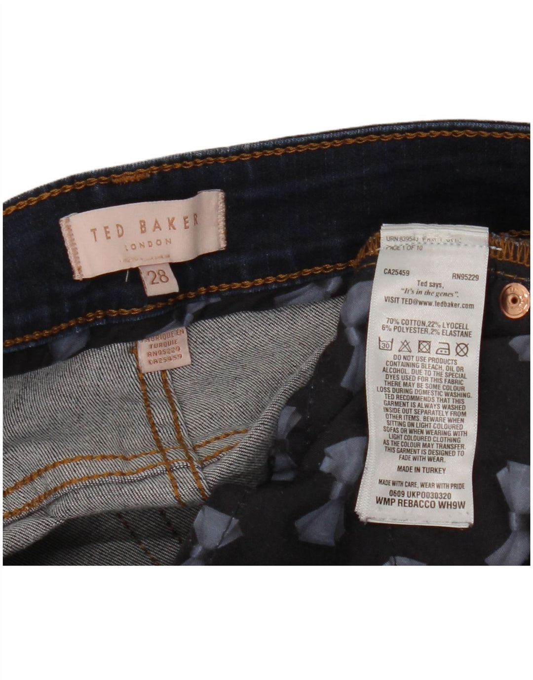 TED BAKER Damen Skinny Jeans W28 L27 Marineblaue Baumwolle