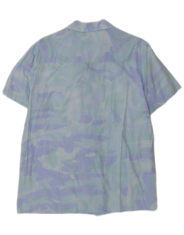 Zara Herren Kurzarmhemd mit abstraktem Muster Mittelblau