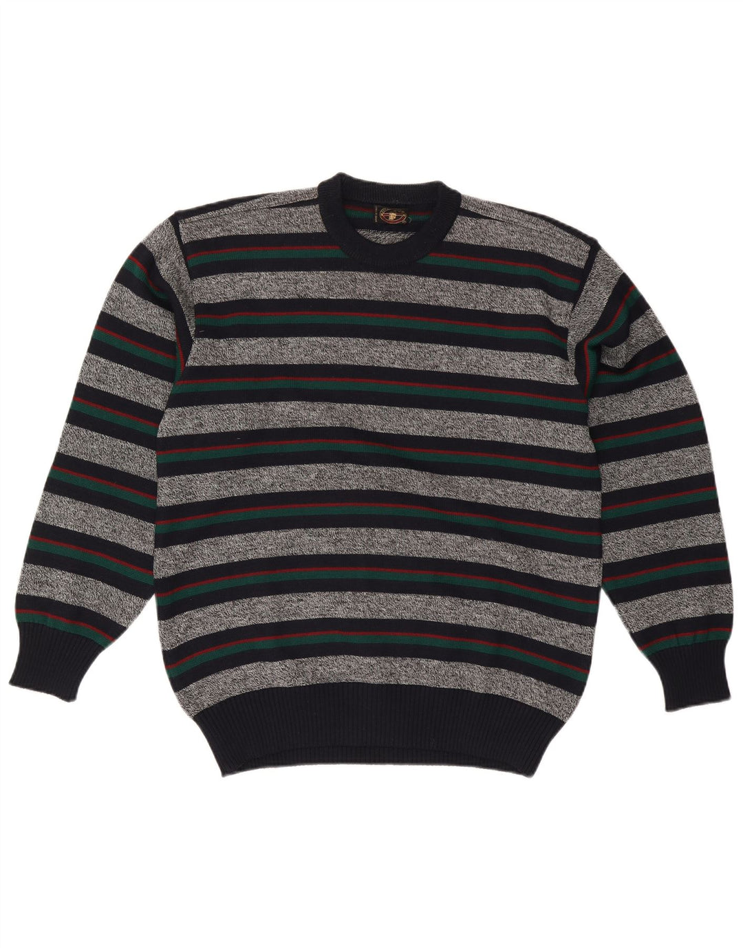 Vintage Herren-Pullover mit Rundhalsausschnitt, XL, grau gestreift, Wolle
