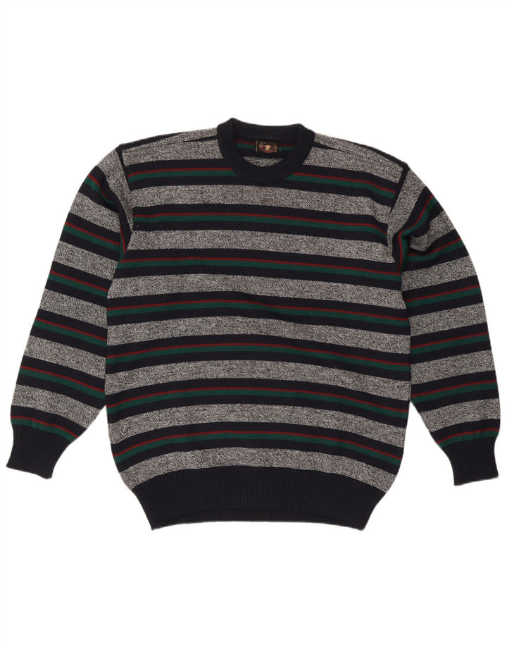 Vintage Herren-Pullover mit Rundhalsausschnitt, XL, grau gestreift, Wolle