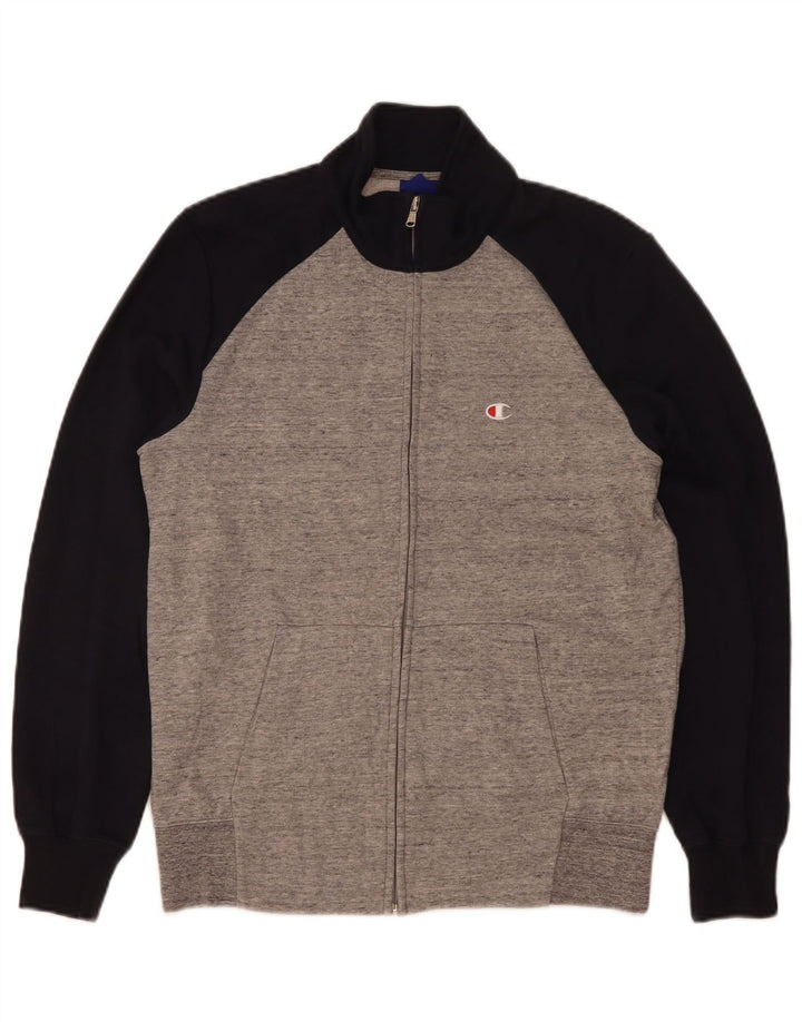 Champion Herren-Trainingsanzug-Top-Jacke, große graue Colourblock-Baumwolle