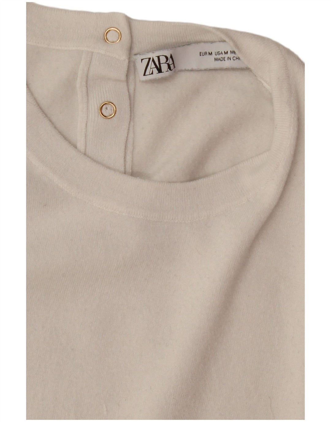 Kurzärmliger Damen-Pullover mit Rundhalsausschnitt von Zara, Gr. 12, Mittelweiß