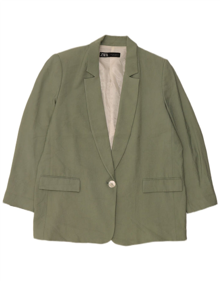 Zara Damen 1-Knopf-Blazerjacke UK 18 XL Grün Modal