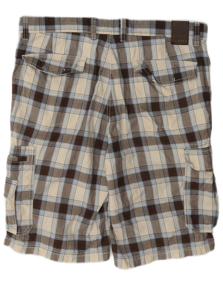 Brax Herren-Cargo-Shorts W36, große beige karierte Baumwolle