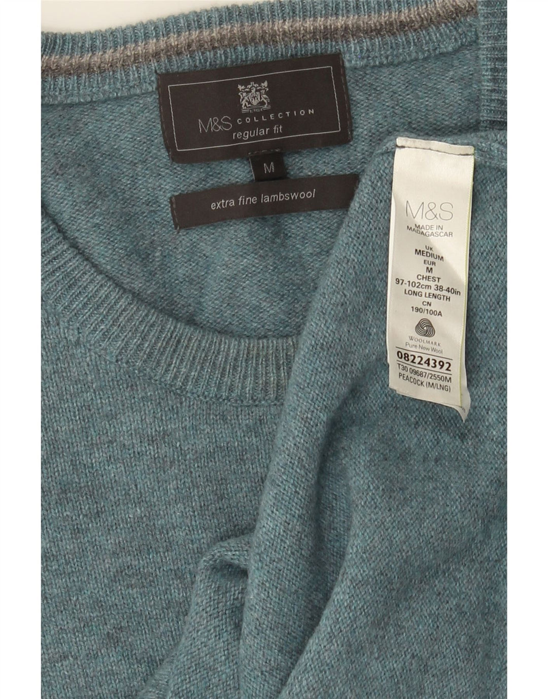 Marks & Spencer Herren-Pullover mit Rundhalsausschnitt, mittelblau meliert