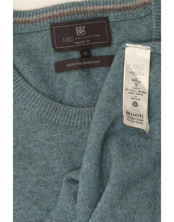 Marks & Spencer Herren-Pullover mit Rundhalsausschnitt, mittelblau meliert