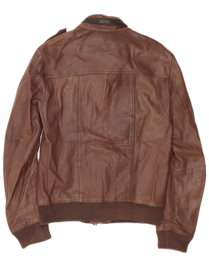 Zen Herren Militärlederjacke IT 48 Mittelbraunes Leder