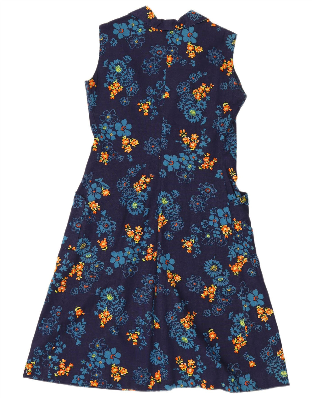 VINTAGE Damen Ärmelloses A-Linien-Kleid UK 12 Medium Navy Blue Floral