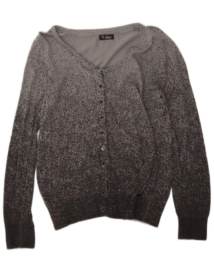 Guess Damen-Cardigan-Pullover UK 12 Mittelgrau gefleckte Viskose