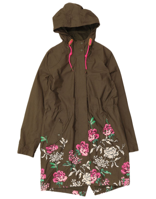 Joules Womens Hooded Raincoat UK 10 Small Khaki Floral Cotton