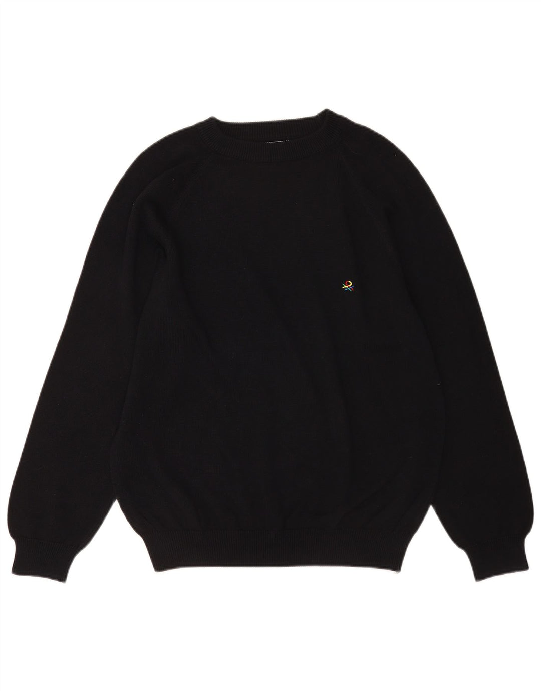 Benetton Herren-Pullover mit Rundhalsausschnitt, groß, aus schwarzer Baumwolle