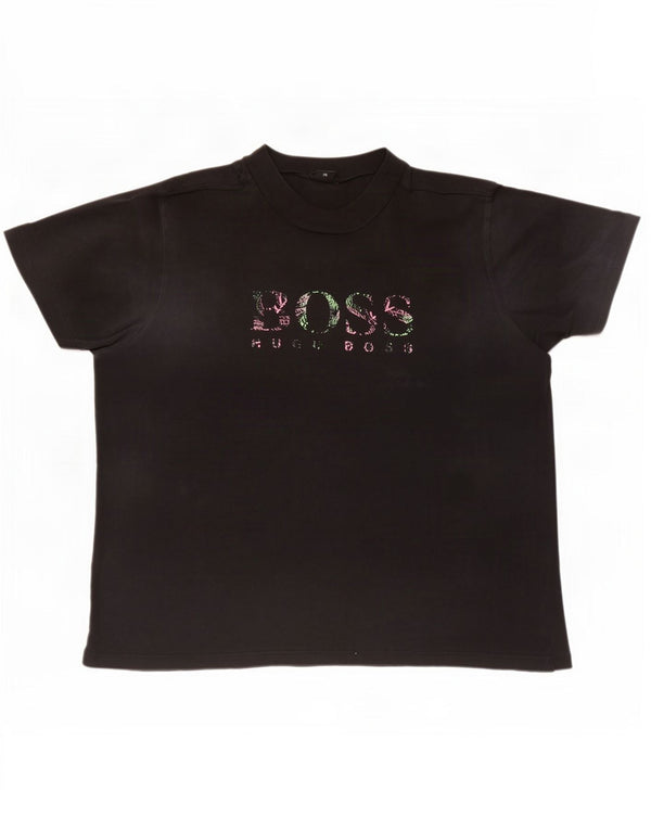 Hugo Boss Herren Grafik T-Shirt Top 5XL Schwarz Baumwolle