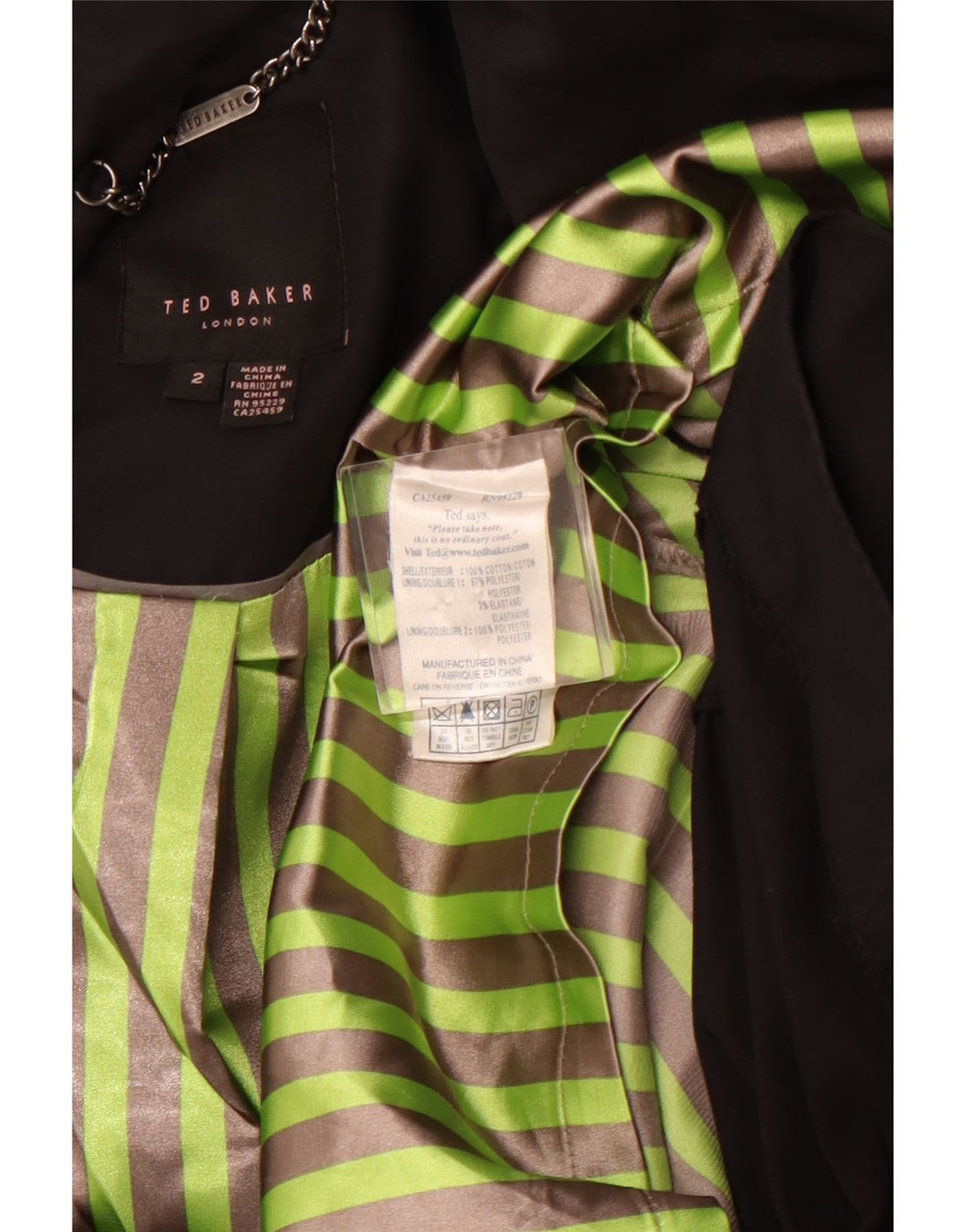 TED BAKER Offener Damen-Trenchcoat, Größe 2, klein, schwarze Baumwolle