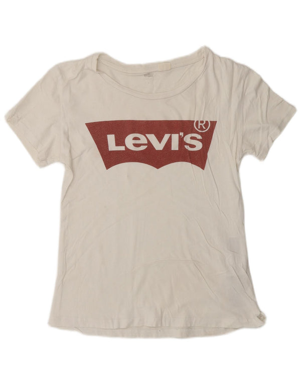Levi's Damen-T-Shirt mit Grafik, UK 10, Größe S, weiße Baumwolle