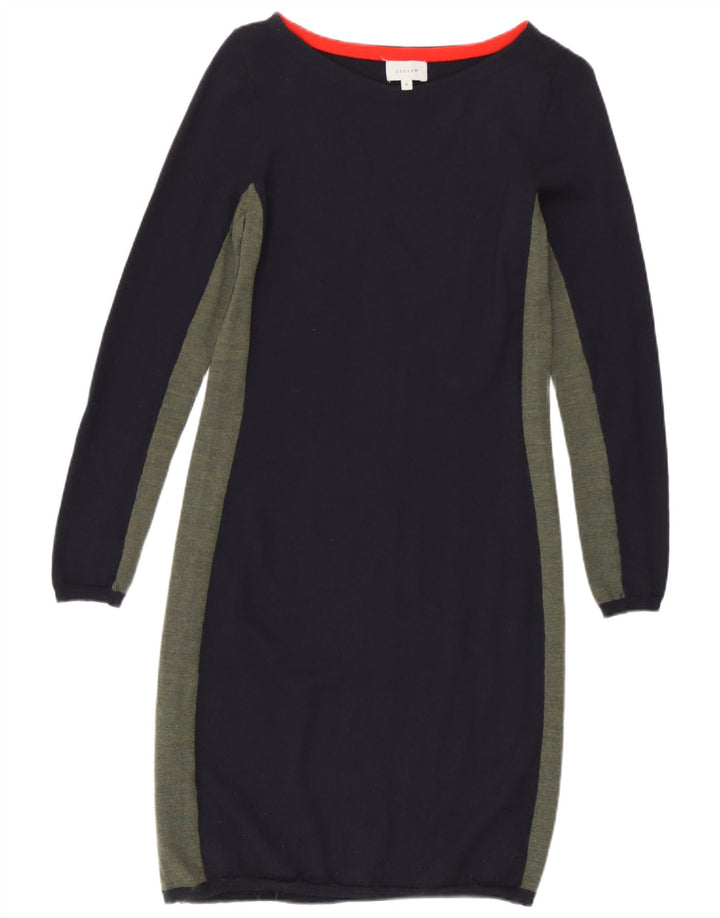 Jigsaw Damen-Pulloverkleid, UK-Gr. 12, mittlere marineblaue Colourblock-Wolle