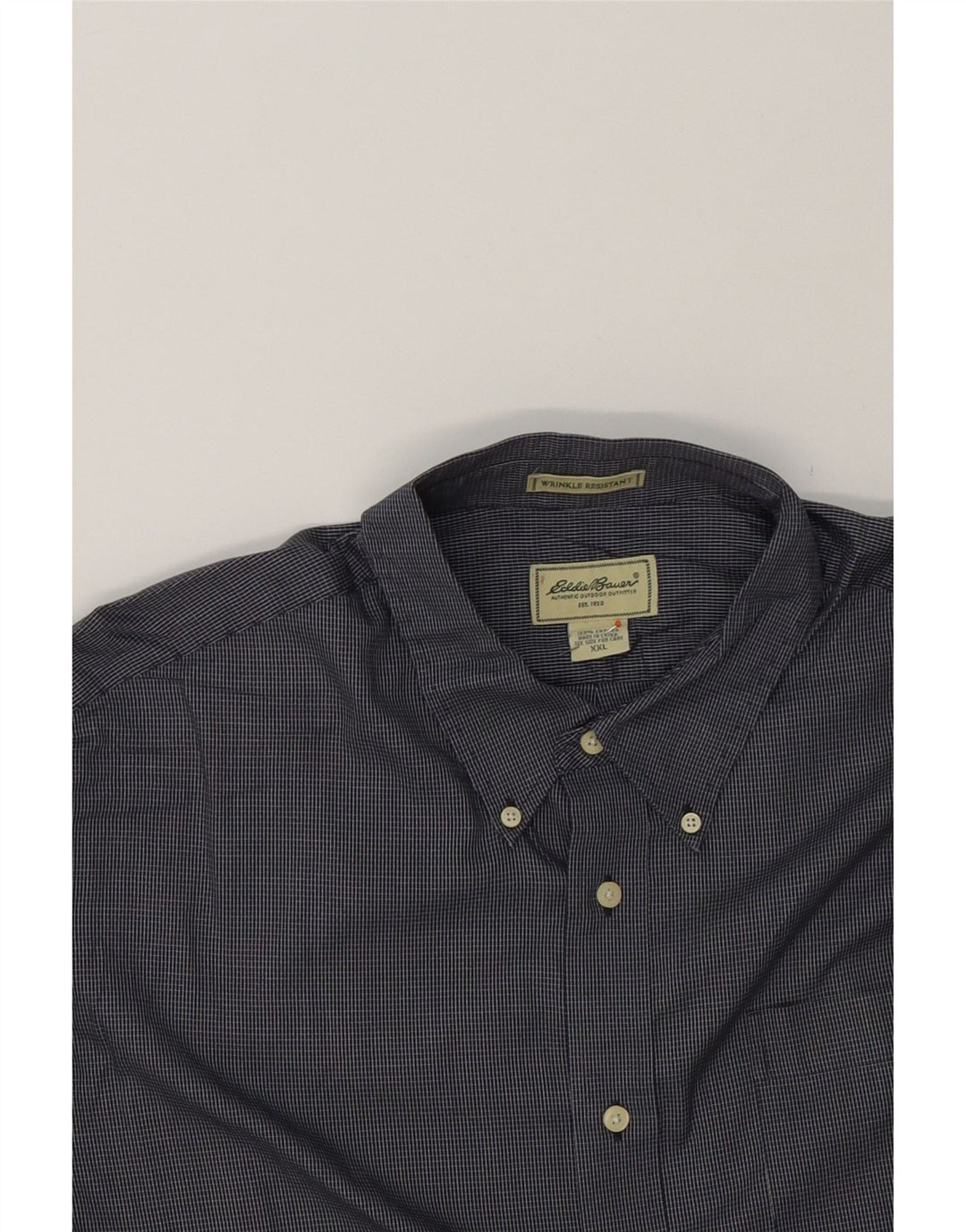 EDDIE BAUER Mens Shirt 2XL Navy Blue Check Cotton Vintage Eddie Bauer and Second-Hand Eddie Bauer from Messina Hembry 