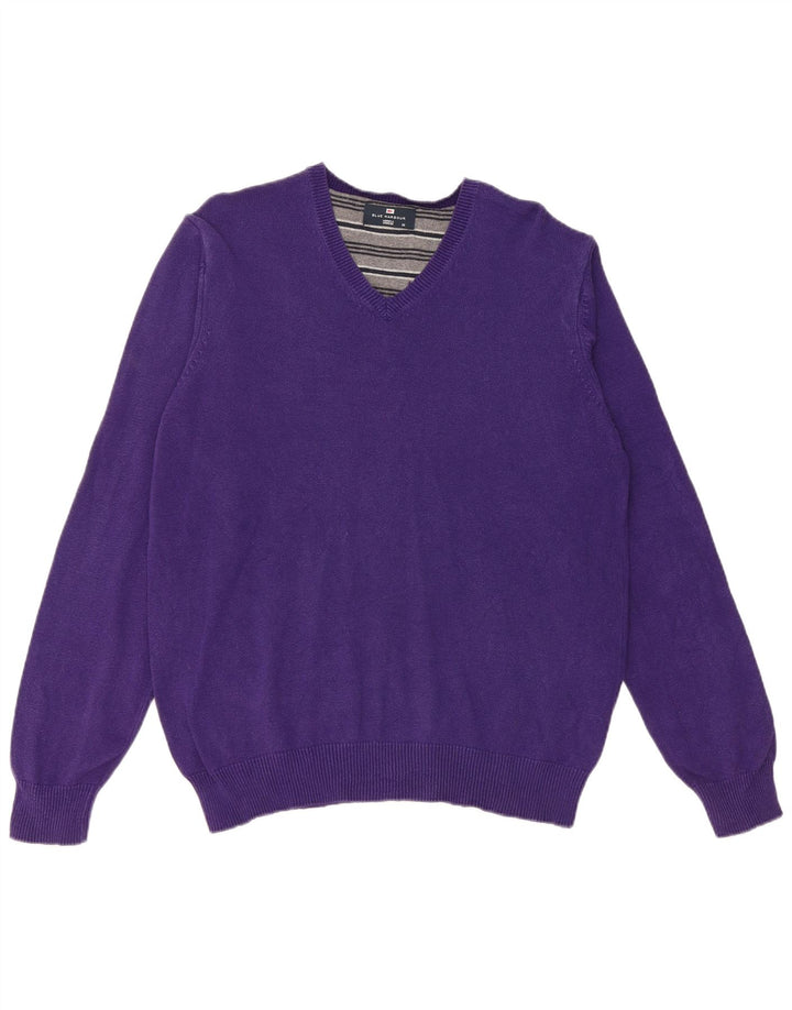 Marks & Spencer Herren Blauer Harbor-Pullover mit V-Ausschnitt Mittelviolett
