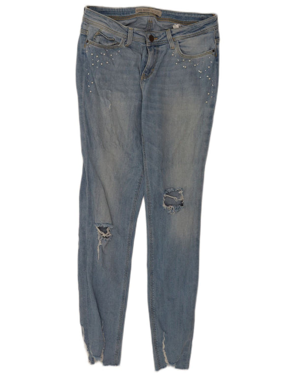 Zara Damen Distressed Skinny Jeans EU 36 XS W26 L27 Blau gepunktete Baumwolle