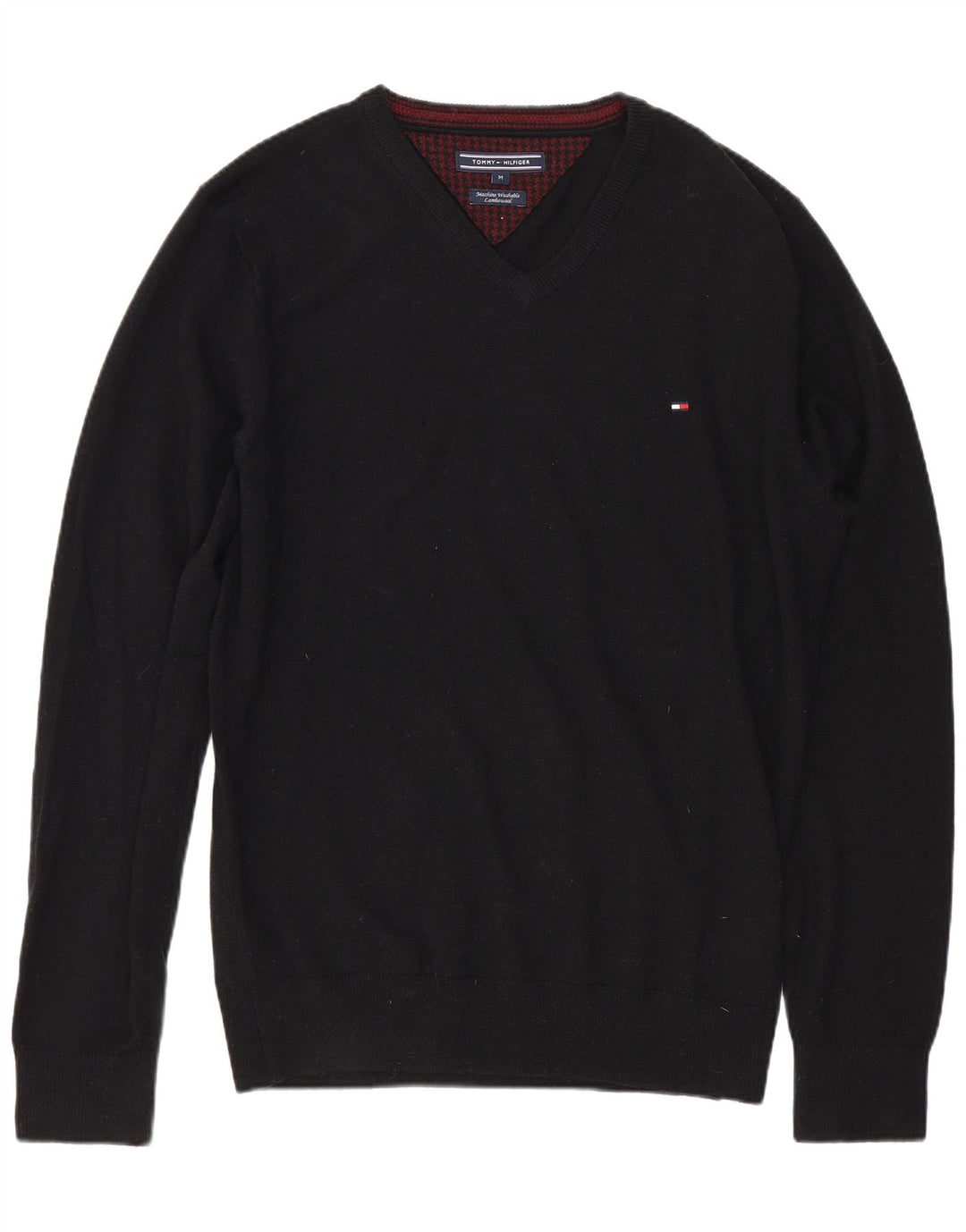 TOMMY HILFIGER Herren-Pullover mit V-Ausschnitt, mittelschwarze Lammwolle