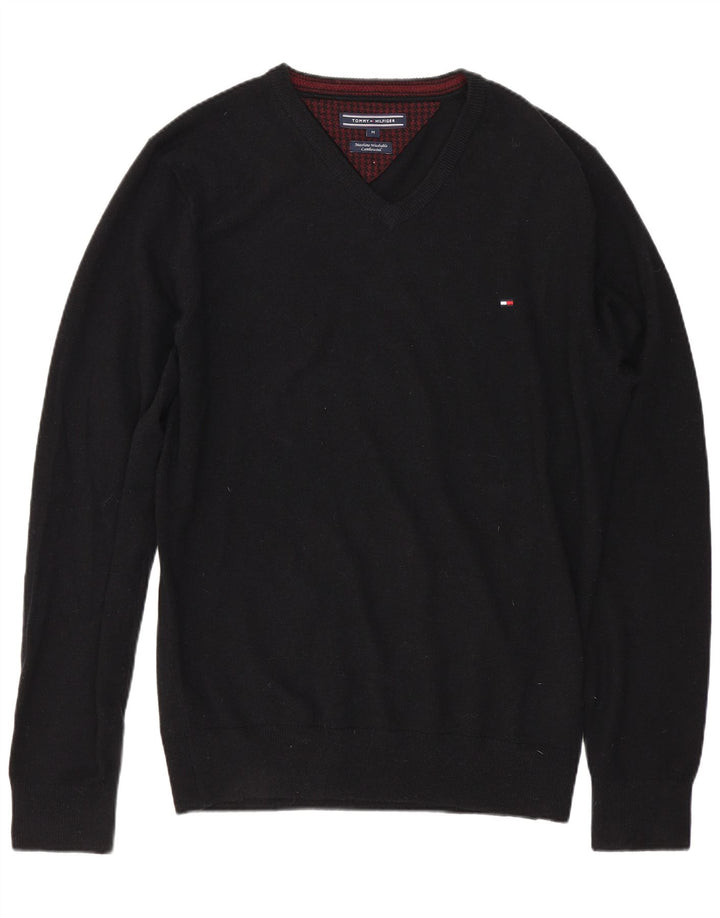 TOMMY HILFIGER Herren-Pullover mit V-Ausschnitt, mittelschwarze Lammwolle