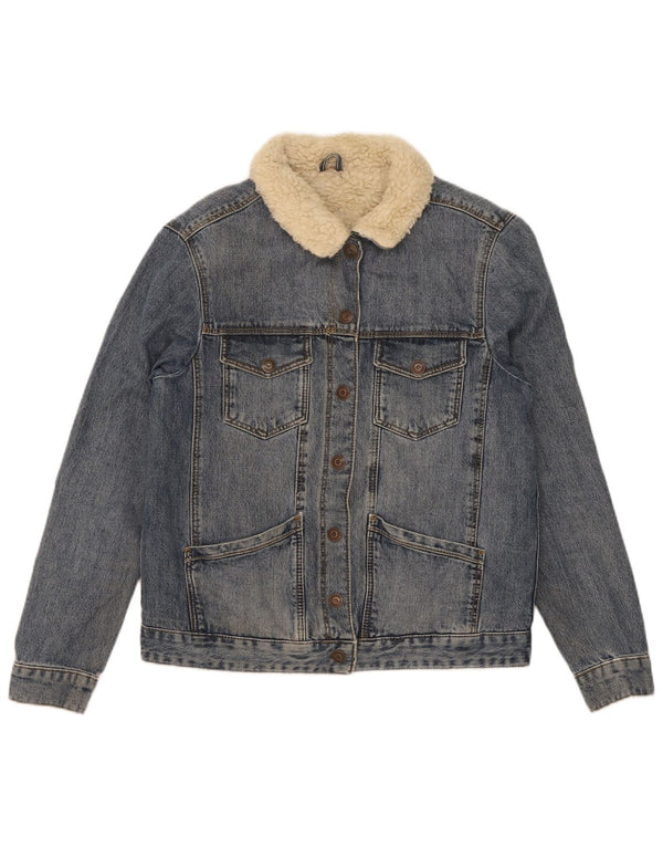 Topshop Damen Sherpa Jeansjacke UK 8 Small Blau Baumwolle