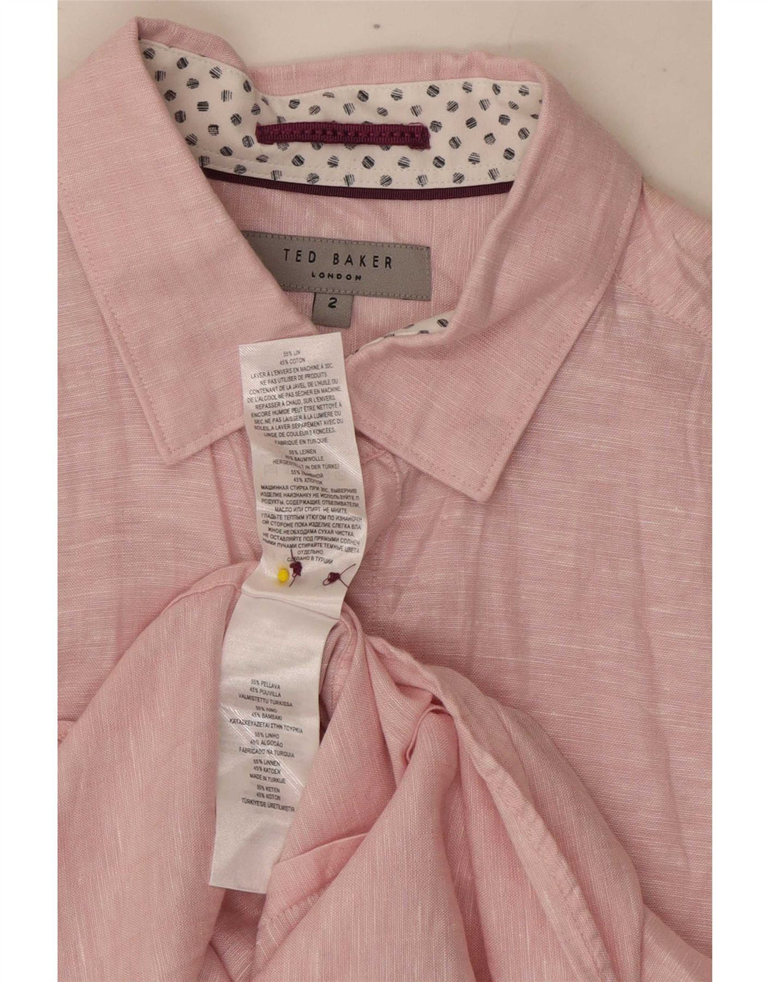Ted Baker Herrenhemd, Größe 2, klein, rosa geflecktes Leinen