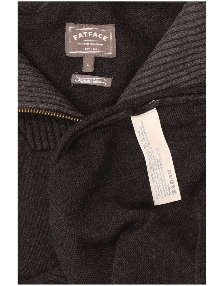 Fat Face Herren-Pullover mit Reißverschluss am Hals, groß, aus grauer Baumwolle