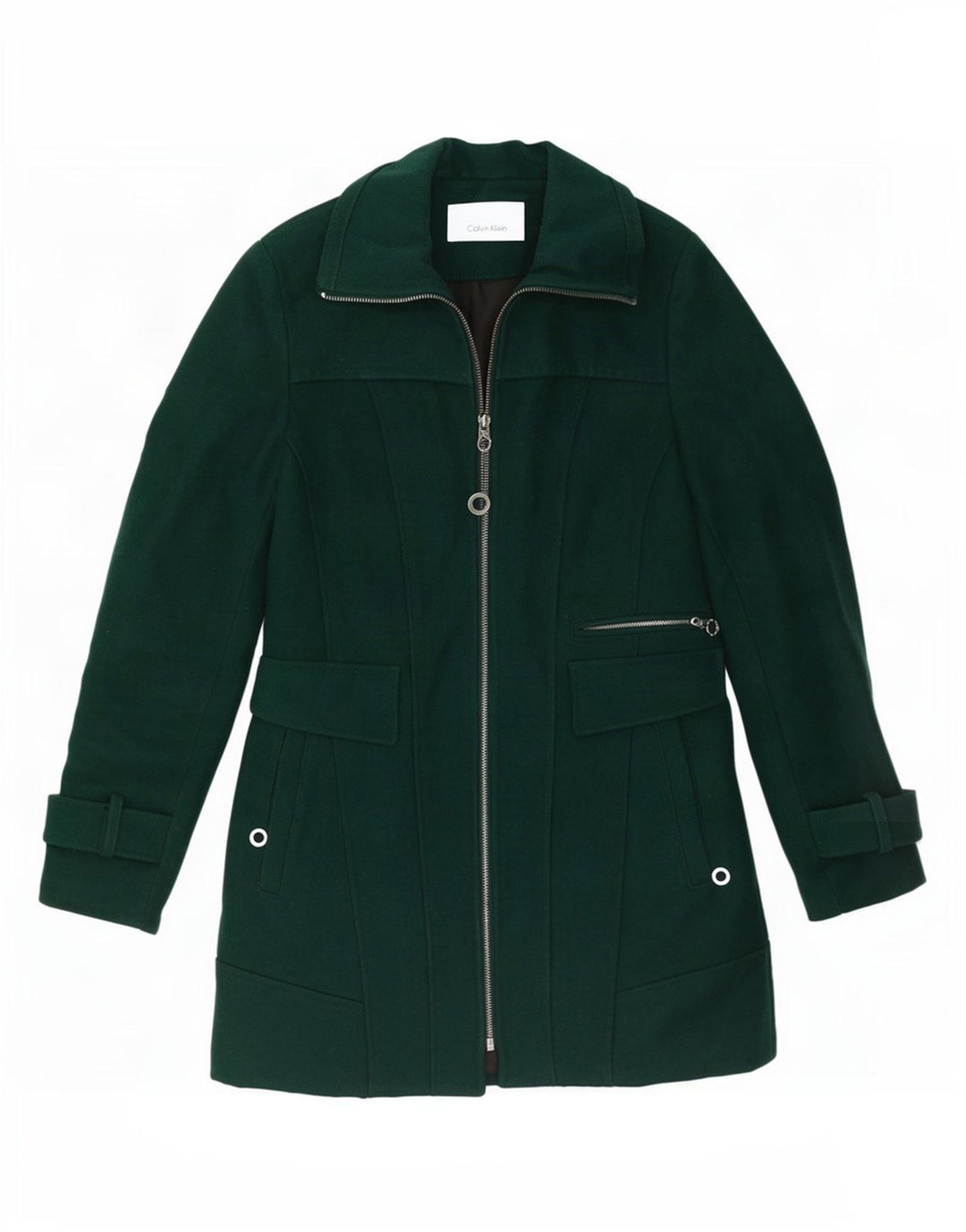 Calvin Klein Damen Trenchcoat UK 10 Small Grüne Wolle Classic