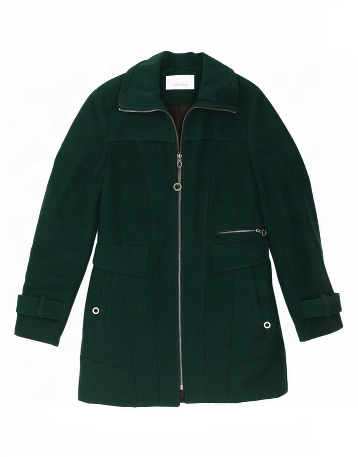 Calvin Klein Damen Trenchcoat UK 10 Small Grüne Wolle Classic