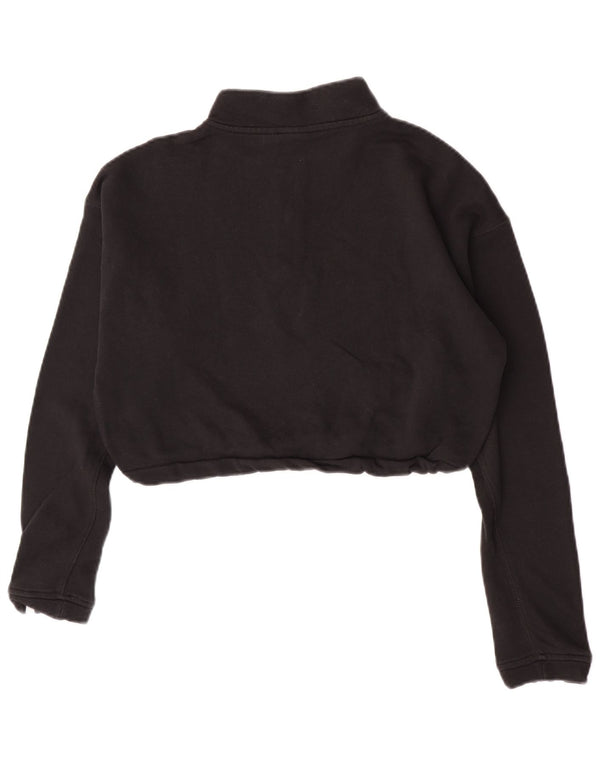 Adidas Damen Crop Zip Neck Sweatshirt Pullover UK 12 Medium Schwarz Baumwolle