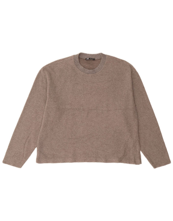 Zara Damen Loose Fit Top Langarm UK 14 Mittelbraun gefleckt
