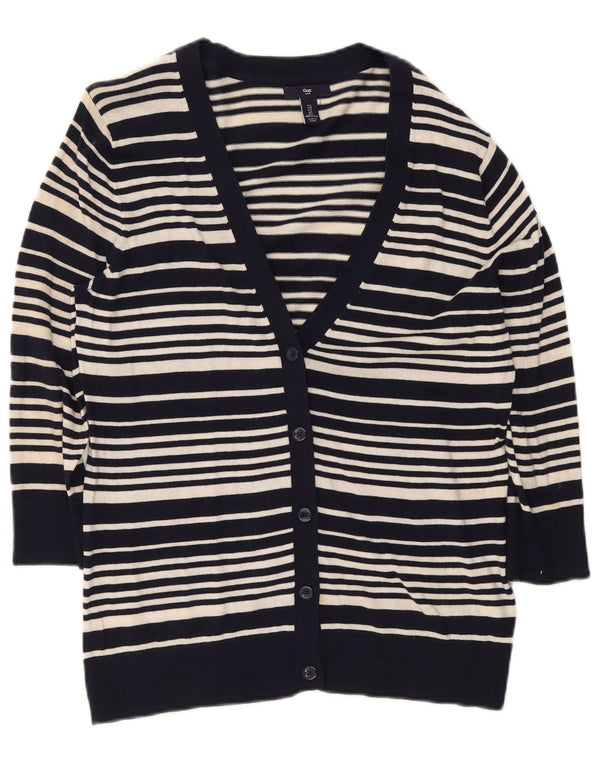 Gap Damen-Strickjacke mit 3/4-Ärmeln, Gr. 40, Größe L, Marineblau, gestreift, Baumwolle