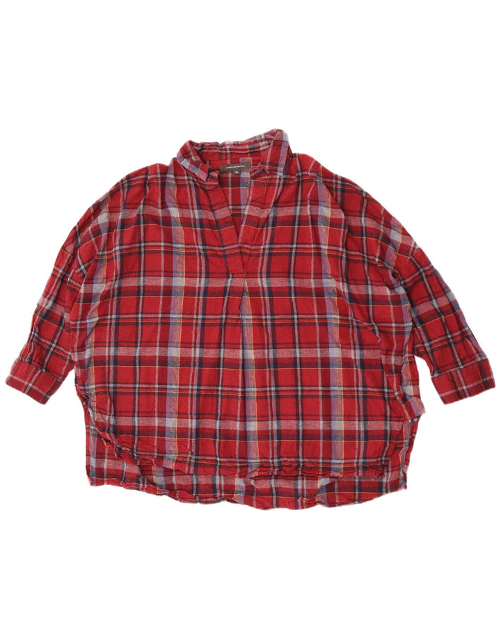 French Connection Damen-Pulloverhemd mit 3/4-Ärmeln, UK 18, XL, rot kariert