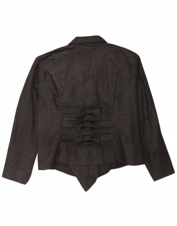 Vintage Damen Asymetrische 3-Knopf-Blazerjacke IT 48 XL Schwarzer Tierdruck