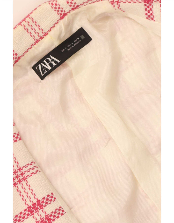 Zweireihiger Blazer für Damen von Zara, Gr. 10, Größe S, weiß kariert