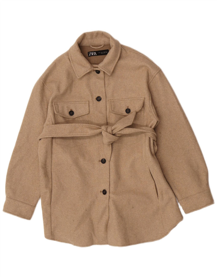Zara Damen Shacket Jacke UK 14 Large Beige Polyester