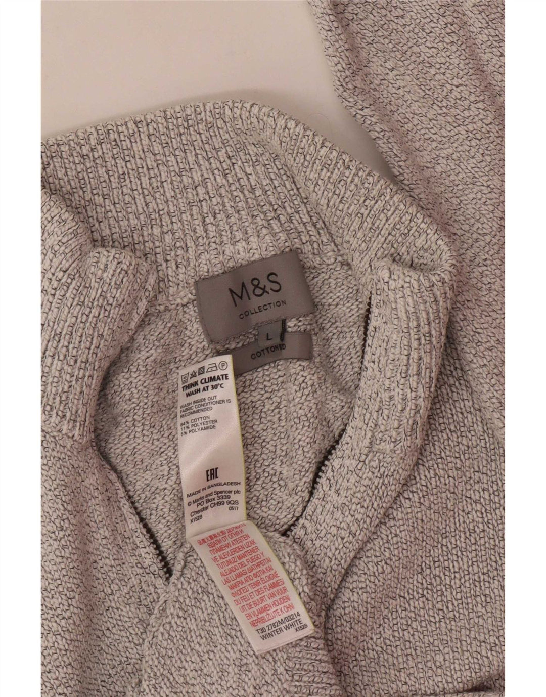 Marks & Spencer Herren-Pullover mit Reißverschluss am Hals, groß, cremefarbene gesprenkelte Baumwolle