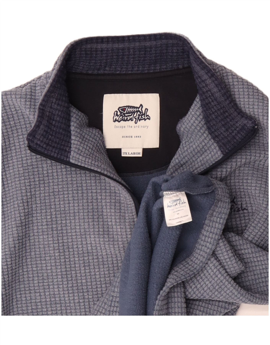 Weird Fish Herren-Fleecepullover mit Reißverschluss am Hals, 2XL, blau kariert, Polyester
