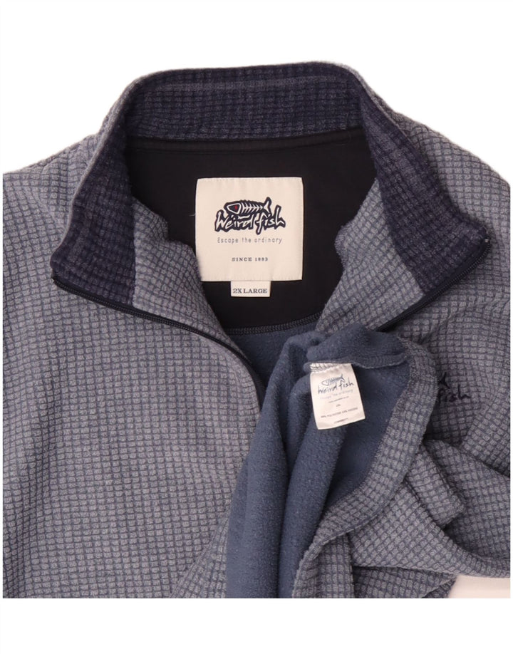 Weird Fish Herren-Fleecepullover mit Reißverschluss am Hals, 2XL, blau kariert, Polyester