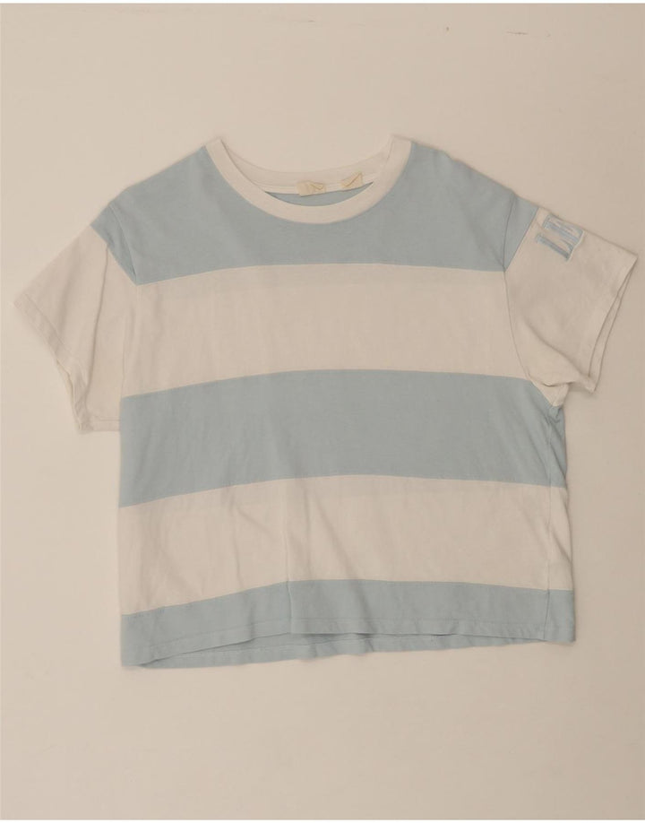 LEVI'S Womens Graphic T-Shirt Top UK 14 Medium Blue Striped Cotton Vintage Levi's and Second-Hand Levi's from Messina Hembry 