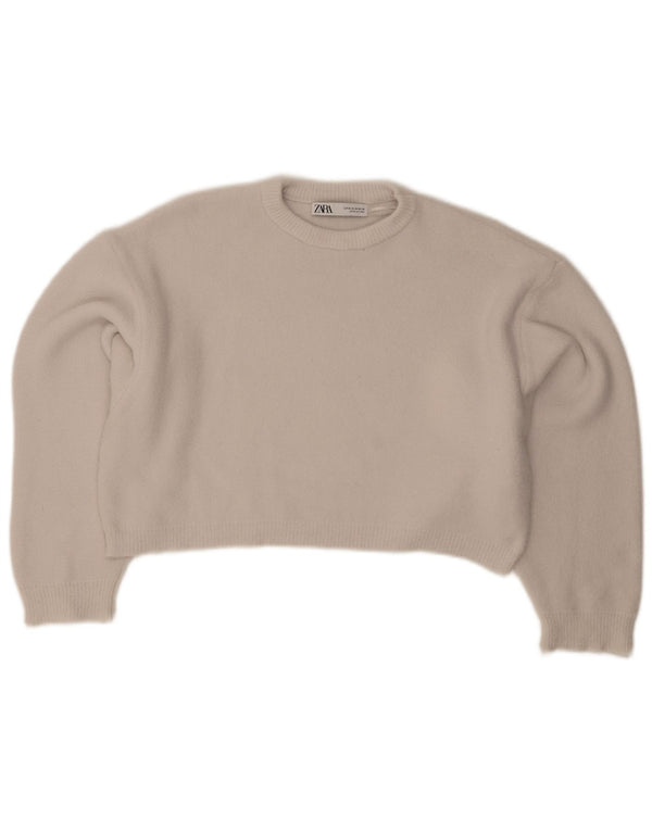 Zara Damen Crop Oversized Pullover mit Rundhalsausschnitt, Gr. 14, Mittelgrau