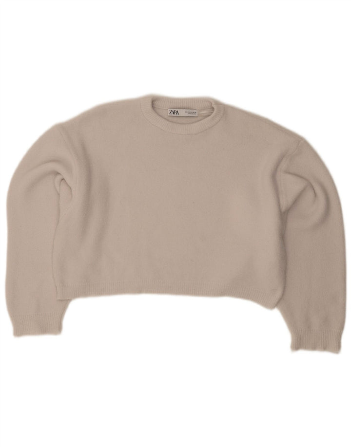 Zara Damen Crop Oversized Pullover mit Rundhalsausschnitt, Gr. 14, Mittelgrau