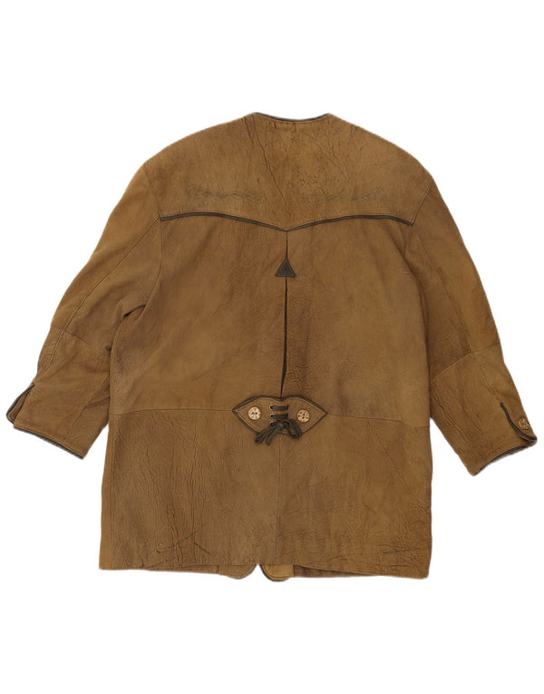 VINTAGE Damen Blazerjacke aus Leder mit 3/4-Ärmeln, EU 44, XL, Khaki