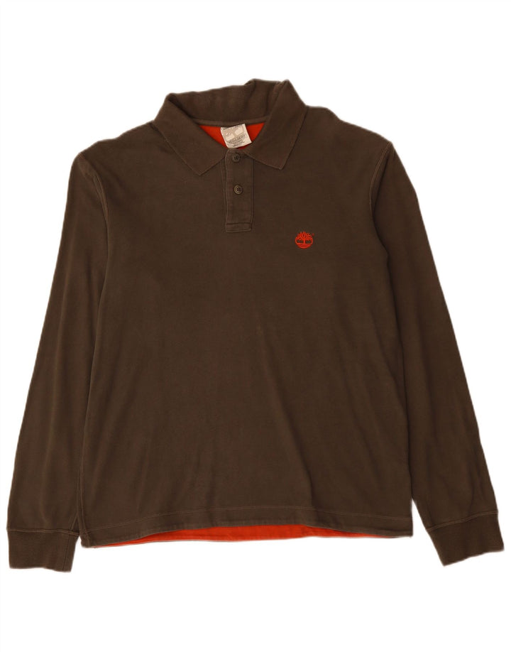TIMBERLAND Herren-Poloshirt mit normaler Passform und langen Ärmeln, mittlere Khaki-Baumwolle