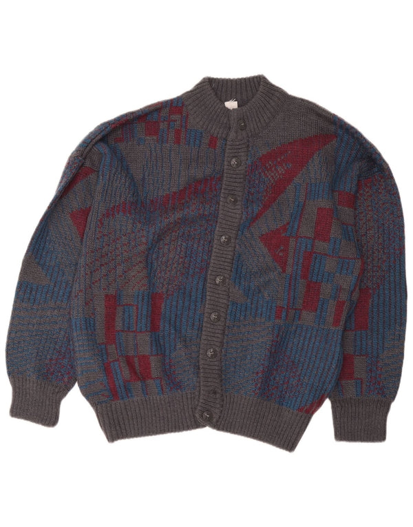 Vintage Herren Cardigan Pullover IT 54 XL Graue geometrische Wolle