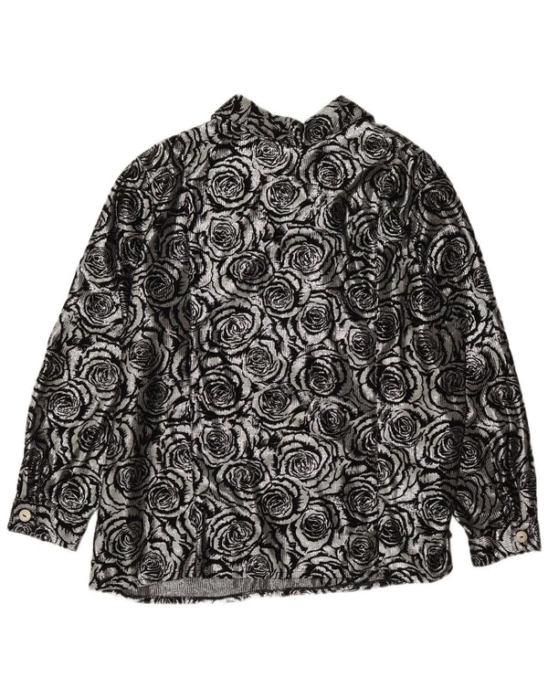 Vintage Damen Hemdbluse UK 28 6XL Silber Floral Polyester