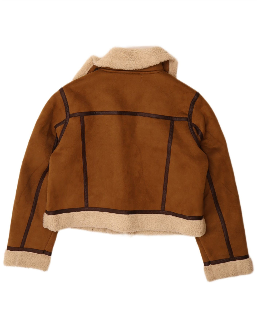 Zara Damen Sherpa Jacke UK 16 Large Braun Polyester