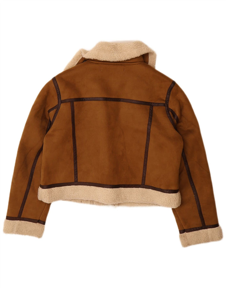 Zara Damen Sherpa Jacke UK 16 Large Braun Polyester