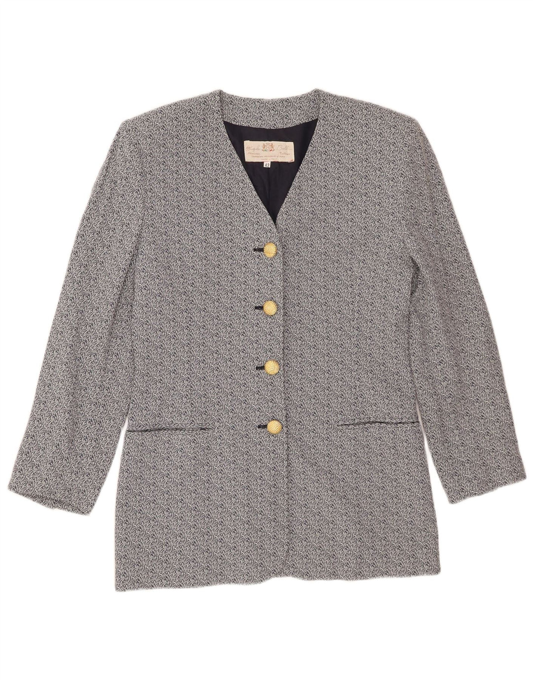 Vintage Damen 4-Knopf-Blazer-Jacke IT 42 Mittelblaues florales Acetat